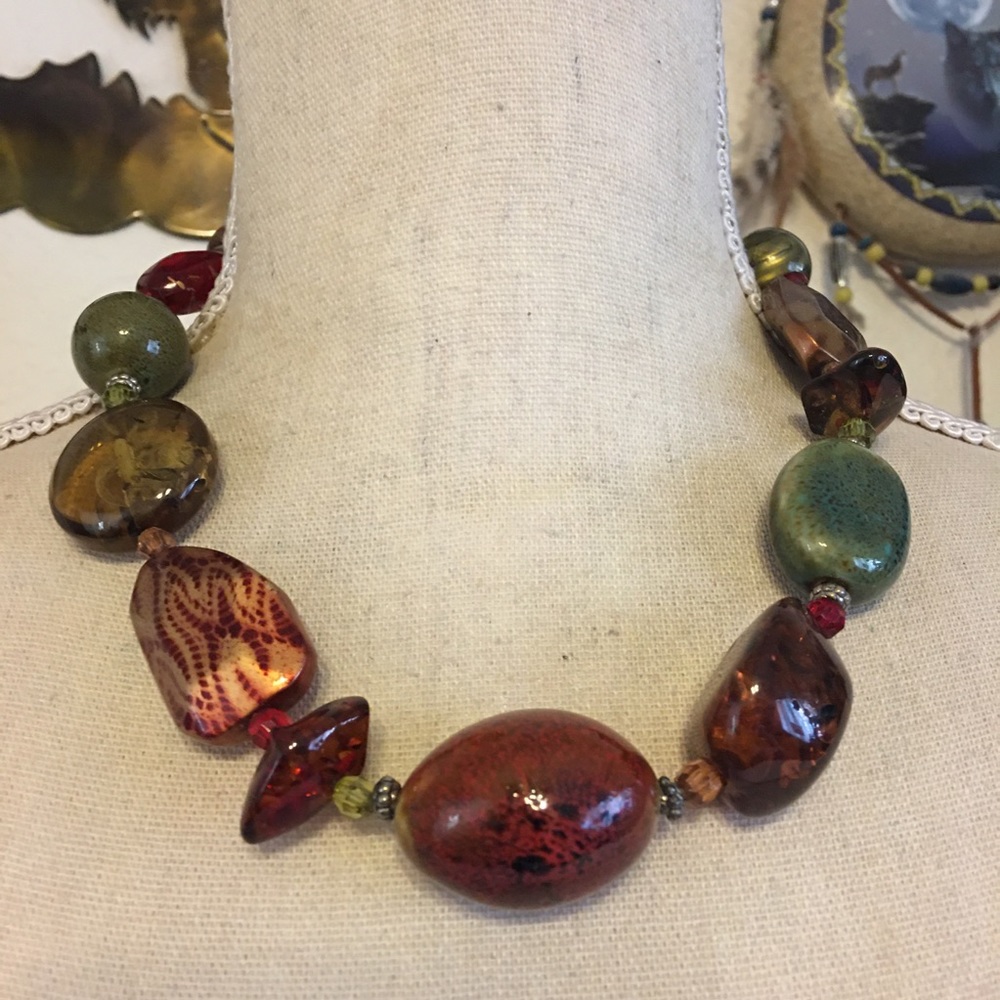 Bold chunky ceramic and resin bead necklace